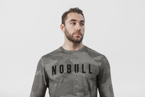 T Chemises Nobull Long Sleeve Tee Homme Camouflage Grise Camouflage | ZX0D3J14L