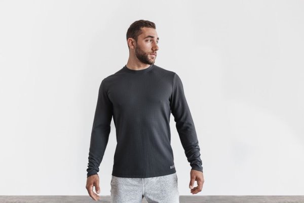 T Chemises Nobull Long Sleeve Waffle Homme Grise Foncé | P7VHF9UMI