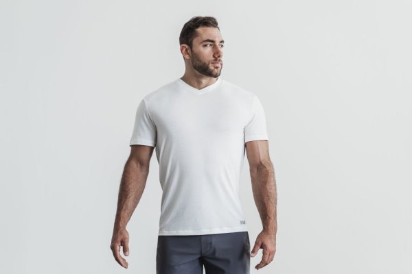 T Chemises Nobull V-neck Tee Homme Blanche | 52TJC6760