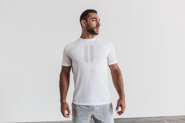 T Shirt Running Nobull Horns Tee Homme Blanche | 7T7QADID3