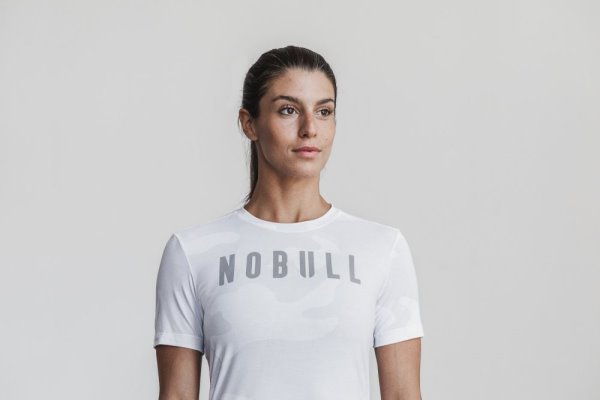 T Shirt Running Nobull Tee Femme Camouflage Blanche Camouflage | WT14QOFMY